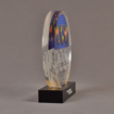 Side view of 6" circle acrylic embedment with full color globe image - shown with optional base.
