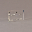 Angle view of 3 1/2" x 6" rectangle acrylic embedment award with anodes & diodes cast into clear acrylic.