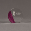 Front view of ColorCast™ 5" Circle Acrylic Award with pink glitter color highlight showing trophy laser engraving.