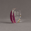 Side view of ColorCast™ 5" Circle Acrylic Award with pink glitter color highlight showing trophy laser engraving.