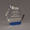 Angle view of ColorCast™ 7" Hexagon Acrylic Award with royal blue glitter color highlight showing trophy laser engraving.