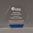 Front view of ColorCast™ 7" Hexagon Acrylic Award with royal blue glitter color highlight showing trophy laser engraving.
