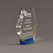 Side view of ColorCast™ 7" Hexagon Acrylic Award with royal blue glitter color highlight showing trophy laser engraving.