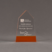 Front view of ColorCast™ 6" Obelisk Acrylic Award with transparent orange color highlight showing trophy laser engraving.
