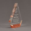 Side view of ColorCast™ 8" Peak Acrylic Award with transparent copper glitter color highlight showing trophy laser engraving.