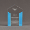 Front view of ColorCast™ 7" Pillars Acrylic Award with light blue color highlight showing trophy laser engraving.