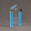 Side view of ColorCast™ 7" Pillars Acrylic Award with light blue color highlight showing trophy laser engraving.