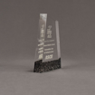 Side view of ColorCast™ 6" Apex Acrylic Award with black glitter color highlight showing trophy laser engraving.