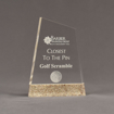 Front view of Composites™ 7" Apex Acrylic Award with Aspen Brown Staron® accent showing trophy laser engraving.