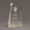 Angle view of Composites™ 8" Apex Acrylic Award with Platinum Grey Staron® accent showing trophy laser engraving.