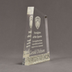 Side view of Composites™ 8" Apex Acrylic Award with Platinum Grey Staron® accent showing trophy laser engraving.
