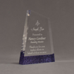 Angle view of ColorCast™ 7" Apex Acrylic Award with dark blue glitter color highlight showing trophy laser engraving.