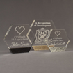 Three Composites™ Hexagon Acrylic Awards grouped showing Staron® Sanded Black Onyx, Aspen Brown and Platinum Grey accent options.
