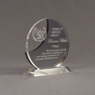 Angle view of Lucent™ 7" Eclipse Acrylic Award with translucent smoke color highlight showing trophy laser engraving.
