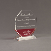 Angle view of Lucent™ 7" Lambent Acrylic Award with translucent cardinal color highlight showing trophy laser engraving.