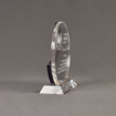 Side view of Lucent™ 7" Eclipse Acrylic Award with translucent smoke color highlight showing trophy laser engraving.