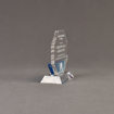 Side view of Lucent™ 5" Lambent Acrylic Award with translucent sky blue color highlight showing trophy laser engraving.