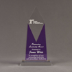 Front view of Lucent™ 10" Luminous Acrylic Award with translucent royal purple yellow color highlight showing trophy laser engraving.