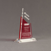 Angle view of Lucent™ 8" Lustrous Acrylic Award with translucent cardinal color highlight showing trophy laser engraving.