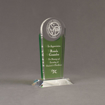 Angle view of Lucent™ 8" Radiant Acrylic Award with translucent apple green color highlight showing trophy laser engraving.