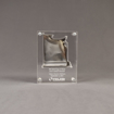 Front view of small Allure™ Acrylic Encasement Award with helicopter rotor blade encased into clear acrylic showing laser engraving.