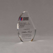 Angle view of 6" Aspect™ Crescent Acrylic Award featuring full color printed logo and text.