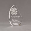 Angle view of 7" Aspect™ Crescent Acrylic Award featuring laser engraved fire logo and text.