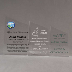 Aspect™ Meridian Acrylic Award Grouping showing all three sizes of acrylic trophies.