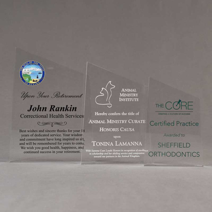 Aspect™ Meridian Acrylic Award Grouping showing all three sizes of acrylic trophies.