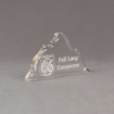 Side view of Aspect™ 7" Mountain™ Acrylic Award featuring laser engraved Mountain Man 66 logo with full loop conqueror text.