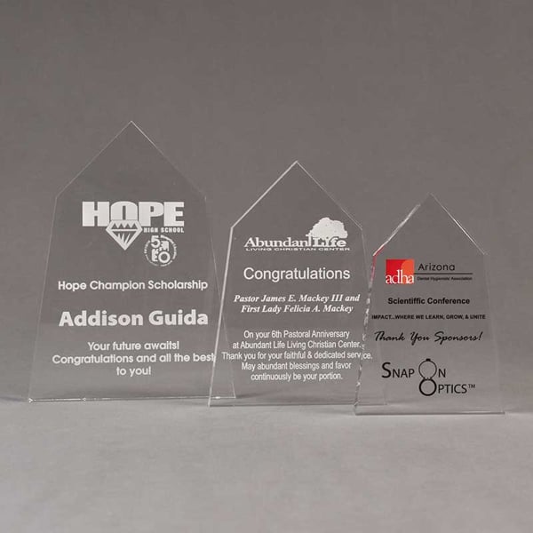 Aspect™ Obelisk Acrylic Award Grouping showing all three sizes of acrylic trophies.