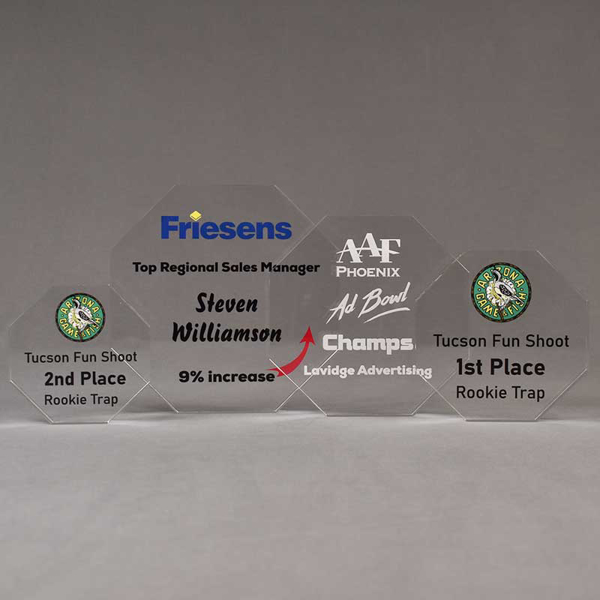 Aspect™ Octagon Acrylic Award Grouping showing all four sizes of acrylic trophies.