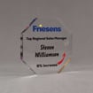 Angle view of Aspect™ 6" Octagon™ Acrylic Award featuring Friesens logo printed in full color with Top Regional Manager text.