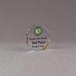 Angle view of Aspect™ 3" Octagon™ Acrylic Award featuring Arizona Game and Fish logo printed in full color with 2nd Place text.