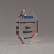 Side view of Aspect™ 6" Octagon™ Acrylic Award featuring Friesens logo printed in full color with Top Regional Manager text.
