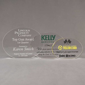 Aspect™ Oval Acrylic Award Grouping showing all three sizes of acrylic trophies.