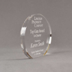 Side view of Aspect™ 6" Oval™ Acrylic Award featuring laser engraved Lincoln Property Company logo and Top Gun Award text.