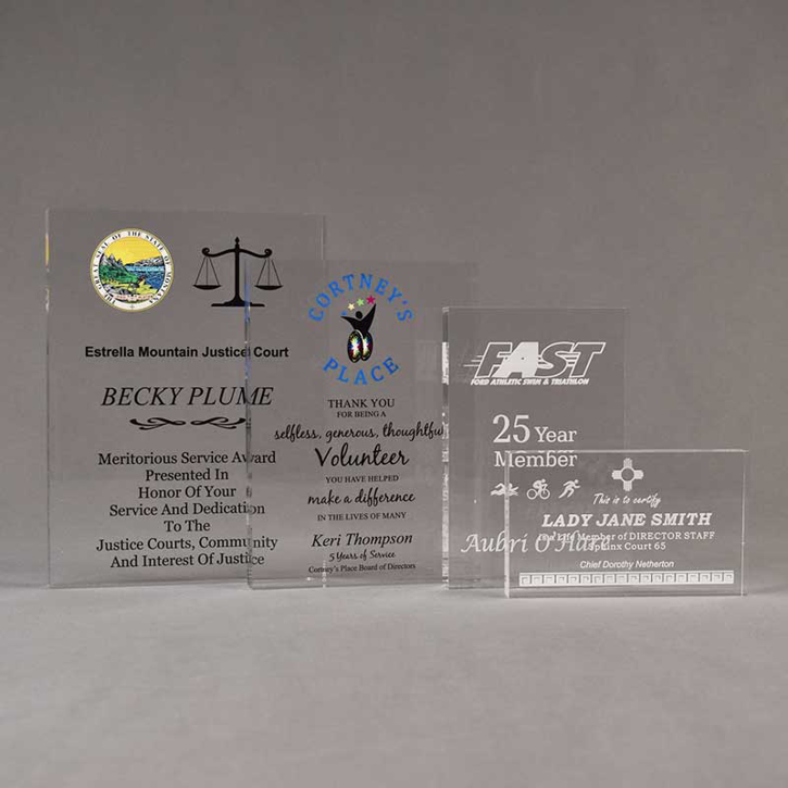 Aspect™ Rectangle Acrylic Award Grouping showing all four sizes of acrylic trophies.