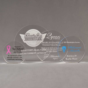 Aspect™ Round Acrylic Award Grouping showing all four sizes of acrylic trophies.
