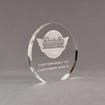 Angle view of Aspect™ 6" Round™ Acrylic Award featuring laser engraved Classic Car Concepts logo and Custom Built text.