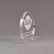 Side view of Aspect™ 6" Round™ Acrylic Award featuring laser engraved Classic Car Concepts logo and Custom Built text.