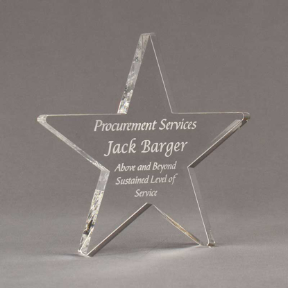 Angle view of Aspect™ 8" Shooting Star™ Acrylic Award featuring laser engraved text Procurement Services Award.