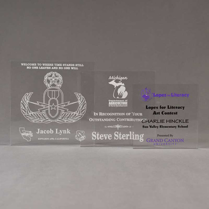 Aspect™ Square Acrylic Award Grouping showing all three sizes of acrylic trophies.