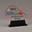 Front view of 50 Square Inch Value Series LaserCut™ Acrylic Award with custom shape of Sale Ticket showing Estate Sale and Excellence Award Text.