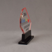 Side view of 50 Square Inch Value Series LaserCut™ Acrylic Award with custom shape of Sale Ticket showing Estate Sale and Excellence Award Text.