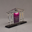 Angle view of 65 Square Inch Value Series LaserCut™ Acrylic Award with custom shape of FedEx Pillars of Success logo.