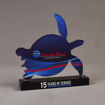 Front view of 100 Square Inch Value Series LaserCut™ Acrylic Award with custom shape of Chanel Blend Sea Turtle Logo.