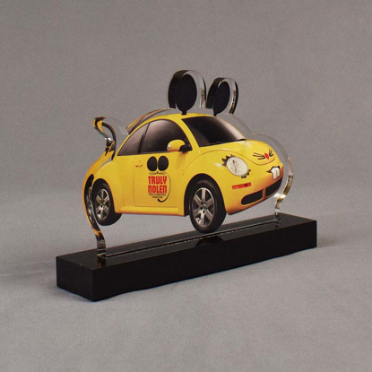 Angle view of 50 Square Inch Choice Series LaserCut™ Acrylic Award with custom shape of Truly Nolen VW Bug Car and logo.