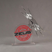 Front view of 25 Square Inch Premiere Series LaserCut™ Acrylic Award with custom shape of Zeus Game Changer Intelligent Diagnostics Logo.