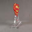 Side view of 100 Square Inch Premiere Series LaserCut™ Acrylic Award with custom shape of Bandimere Speedway Superman logo.